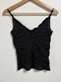 【美品】黒いスパンコール付きリブ編みキャミソール　ベネトン