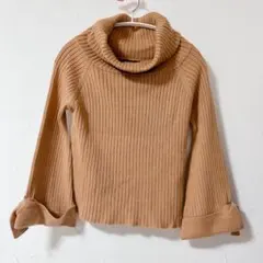 PAGEBOY ページボーイ♡リブ編ロールネックセーター フレア袖オレンジ【F】