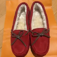 レディース モカシン レッド ボア付き
