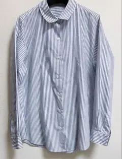 美品　GU ストライプシャツ　長袖シャツ　2way カシュクール　ブルーM