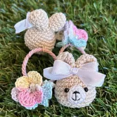 ⭐︎新作⭐︎あみぐるみ　うさぎ　お花　ヘアゴム