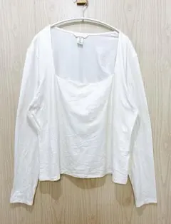 【万能】H&M ホワイト 長袖 Tシャツ 【XL】 コットン 柔らか 快適