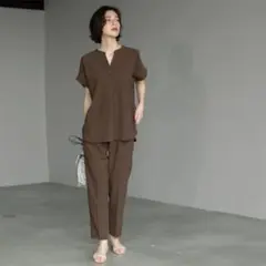 新品未使用☆オペードットクリップ　パンツセットアップ　ダークブラウン