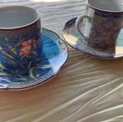 有田焼　古伊万里 雅峰窯　錦絵　色絵　花鳥風月 コーヒーカップ&ソーサー　2客