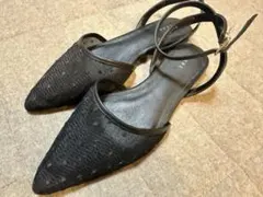 RANDA ブラック アンクルストラップ パンプス L