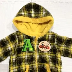 アンパンマン フリース アウター 95cm ベビー服 チェック 黄 黒 上着