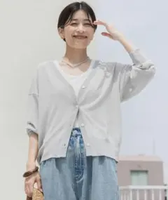 新品未使用 UR TECH ひやサラクール リネン混Vネックショートカーディガン