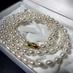 【大珠】本真珠　2連パールネックレス　7.5-10.5mm　47cm シルバー