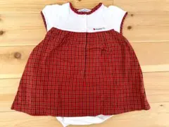 ファミリア　赤チェック　半袖 ロンパース　80