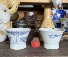 人間国宝 三浦小平二 朱鷺と雪の湯呑み2個 夫婦茶碗○共箱入り未使用品
