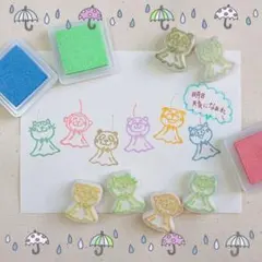 ⭐︎明日晴れるといいな(^^)てるてる坊主に変身♪動物さんはんこ⭐︎