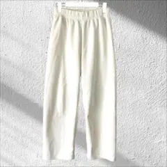 リブ ワイドパンツ ウエストゴム 裏起毛 ラフ カジュアル シンプル 無地