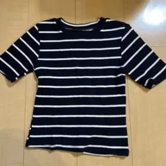 ストライプリブ編み半袖Tシャツ