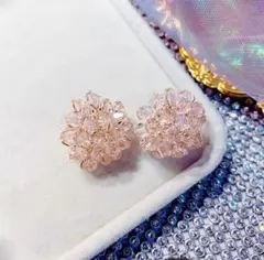 No.256 つぶつぶピングビーズピアス　1点のみ