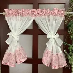 リボンカフェカーテン ♡ ローズ柄 フリルのサムネイル