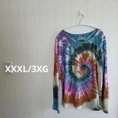 タイダイ柄の長袖カットソー XXXL/3XGフロントポケット付き