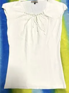 【サイズ3】プロポーション　オフホワイト　ノースリーブ　半袖ニット　パール