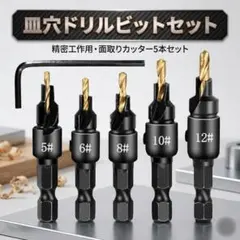 【新品】皿穴ドリルビット 5本セット 六角軸 木工用 面取り 下穴 ネジ穴加工