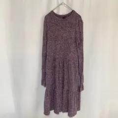 美品☆SHEIN 長袖ティアードワンピース パープル【Ｌ】