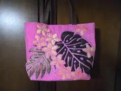 ハワイアンキルト　ピンク　トートバッグ