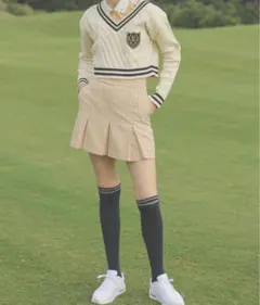 未使用 eimy golf セットアップ モックネック パフスリーブ スカート 保形性 ストレッチ ハーフスリーブ モックネック プルオーバー