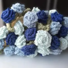 ブーケブランケット♡ 枯れない花束　バラ　43個ブルー系3色　かぎ針編み　完成品