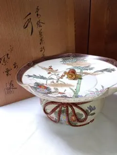 伊志良光 色絵兎花文皿 大皿 大鉢 日本工芸会正会員 共箱 共布 Rabbit