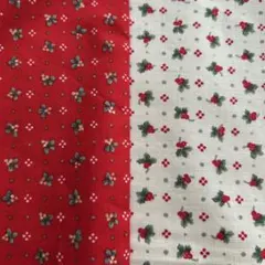 USAコットン　クリスマスプリント生地 赤と白（オフホワイト）　ヒイラギ