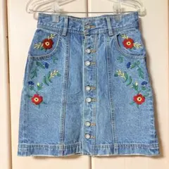 美品　MOUSSY 花柄　刺繍　デニム　スカート　ミニスカート　花　ジーンズ