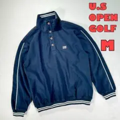 【U.S.OPEN GOLF】ハーフボタンスウェット　起毛　ロゴ刺繍　ネイビー