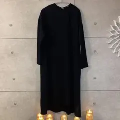 美品 ソージュ ストレッチファイン袖切替ワンピース ダークネイビー L