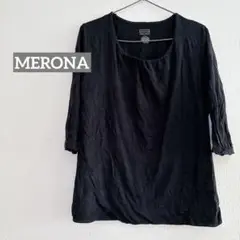 【L】 MERONA メローナ 黒 ブラック 五分袖 シンプル 無地 Tシャツ