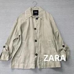 ZARA ザラ フェイテッドシャツジャケット リネン ライトカーキ S ゆったり