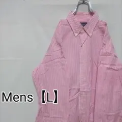 K116【US輸入】ラルフローレン　長袖シャツ【メンズL】ピンク　ストライプ