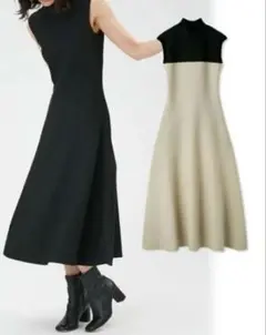 フレイアイディー　ホールガーメントフレアニットワンピース　ベージュ