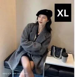 新品　グレー ダブルブレスト チェスターコート　XL　秋冬　暖かい