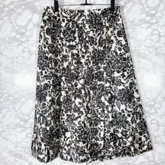 【ビスティ　東京スタイル】フレアスカート（白×黒）L 花柄　日本製