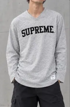Supreme Vネック 長袖カットソー グレー L