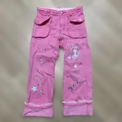 メゾピアノ　デニムズボン　ピンク　ベリエちゃんワッペン　110 フリル