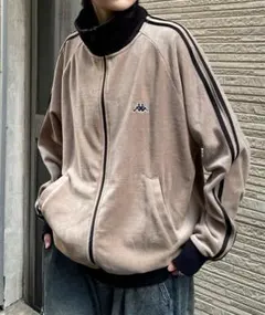 kappa ベロア トラックジャケット ベージュ ブラック L