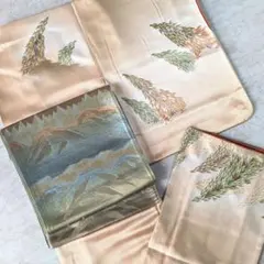 【美品】付け下げ 訪問着 着物 竹笹 袷 正絹 身丈154 裄61 山吹色のサムネイル