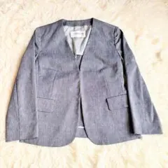 トゥモローランド リネンノーカラージャケット シャンブレー ネイビーのサムネイル