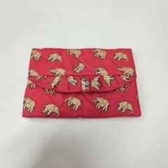象プリント 赤キルティング ポーチ ジム・トンプソン タイ 象 お土産