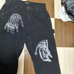 XLARGE デニムパンツ ブラック 刺繍 スカルのサムネイル