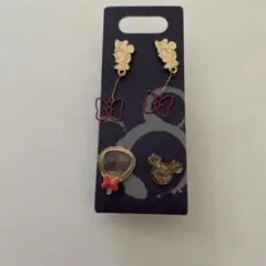 ミニーちゃんリボンうちわピアス4点セット