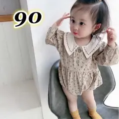 花柄ロンパース 90 花柄 ベビードレス 白 フォーマル 長袖 韓国子供服 冬