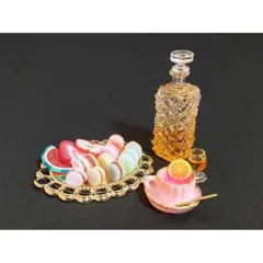 ハンドメイド　ミニチュア　ローズヒップティー　フルーツ　トレイ　マカロン　お茶会