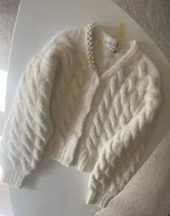 COEL ケーブル編みカーディガン ホワイト コエル パール