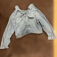 美品 セシルマクビー デニムジャケット 背中編み上げ リボン ブルー M