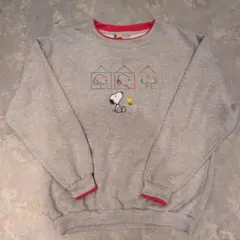 PEANUTS スヌーピー 刺繍スウェット 古着グレー XL